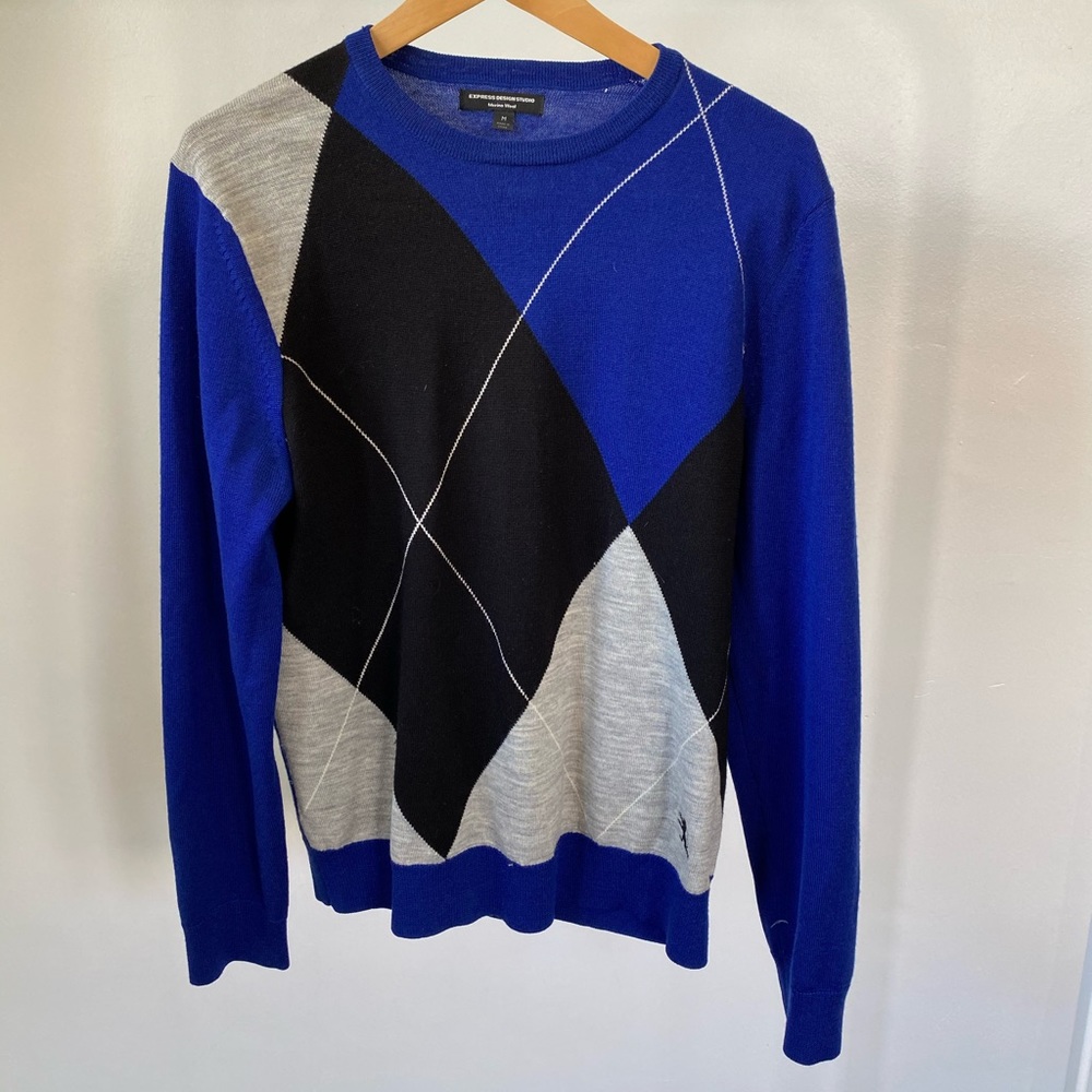 Express Men’s Argyle Merino Wool Sweater Size M